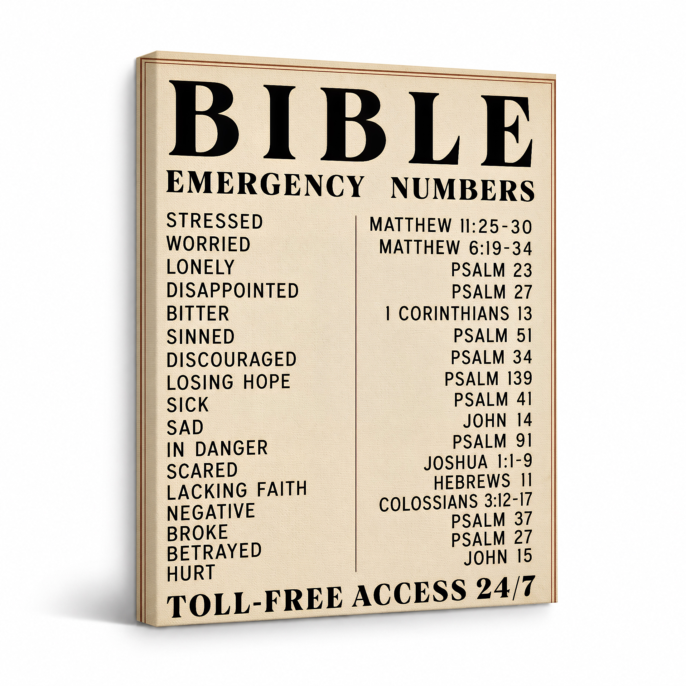 Bible Emergency Numbers Vintage Poster Framed Canvas Wall Art