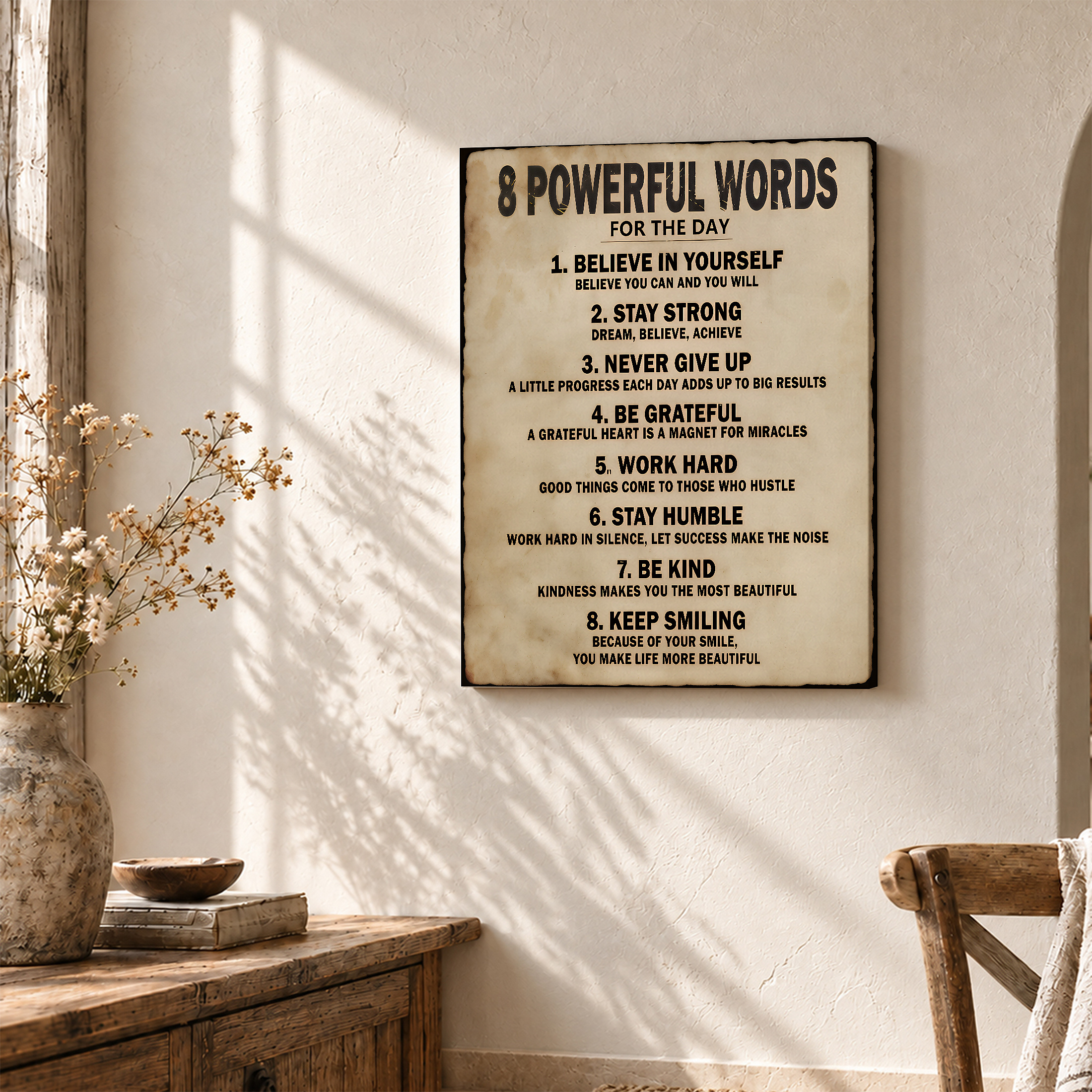 Motivational Vintage Words Framed Canvas Wall Art - Ready to Hang - Image 3