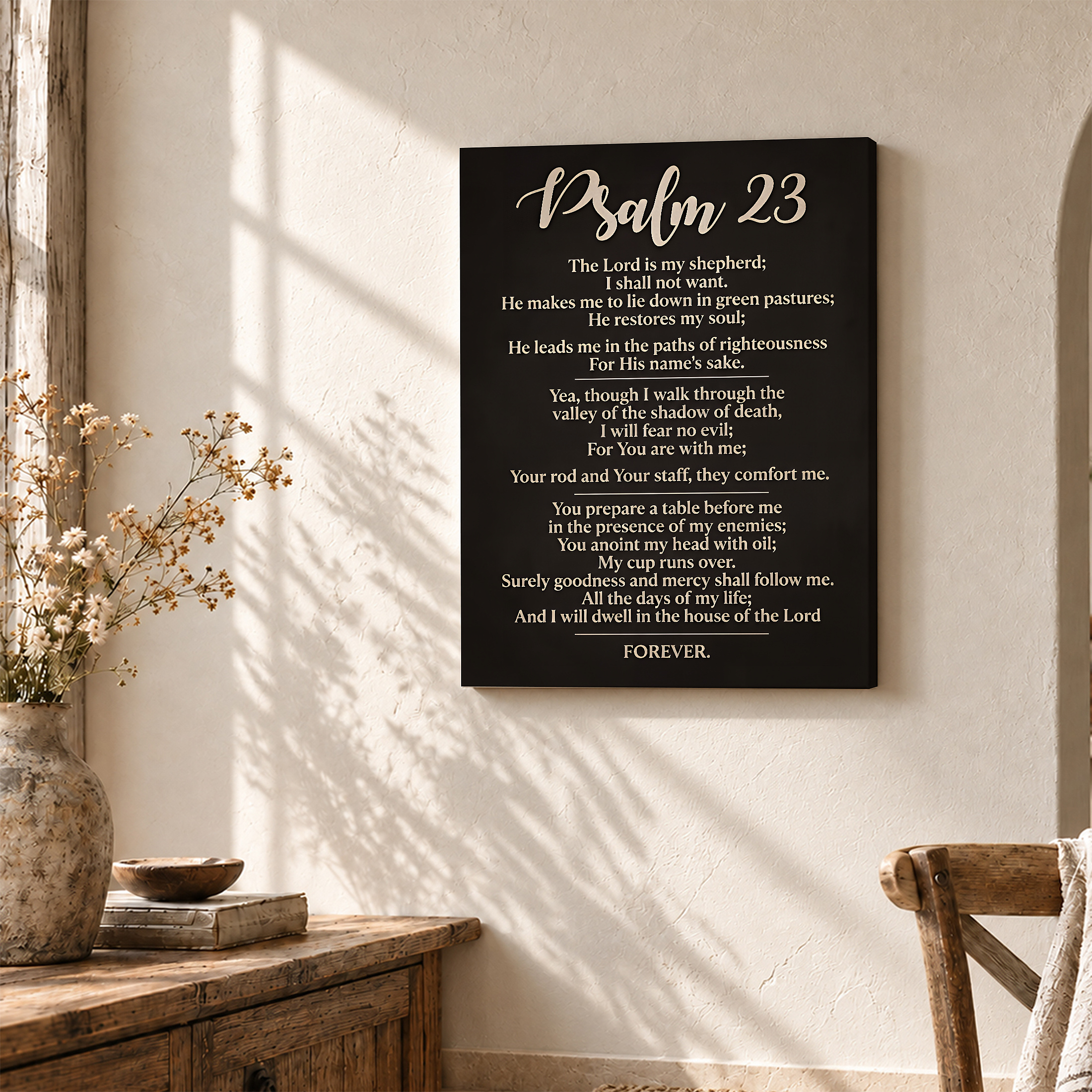 Psalm 23 Bible Verse Framed Canvas Wall Art - Spiritual Home Decor - Image 3