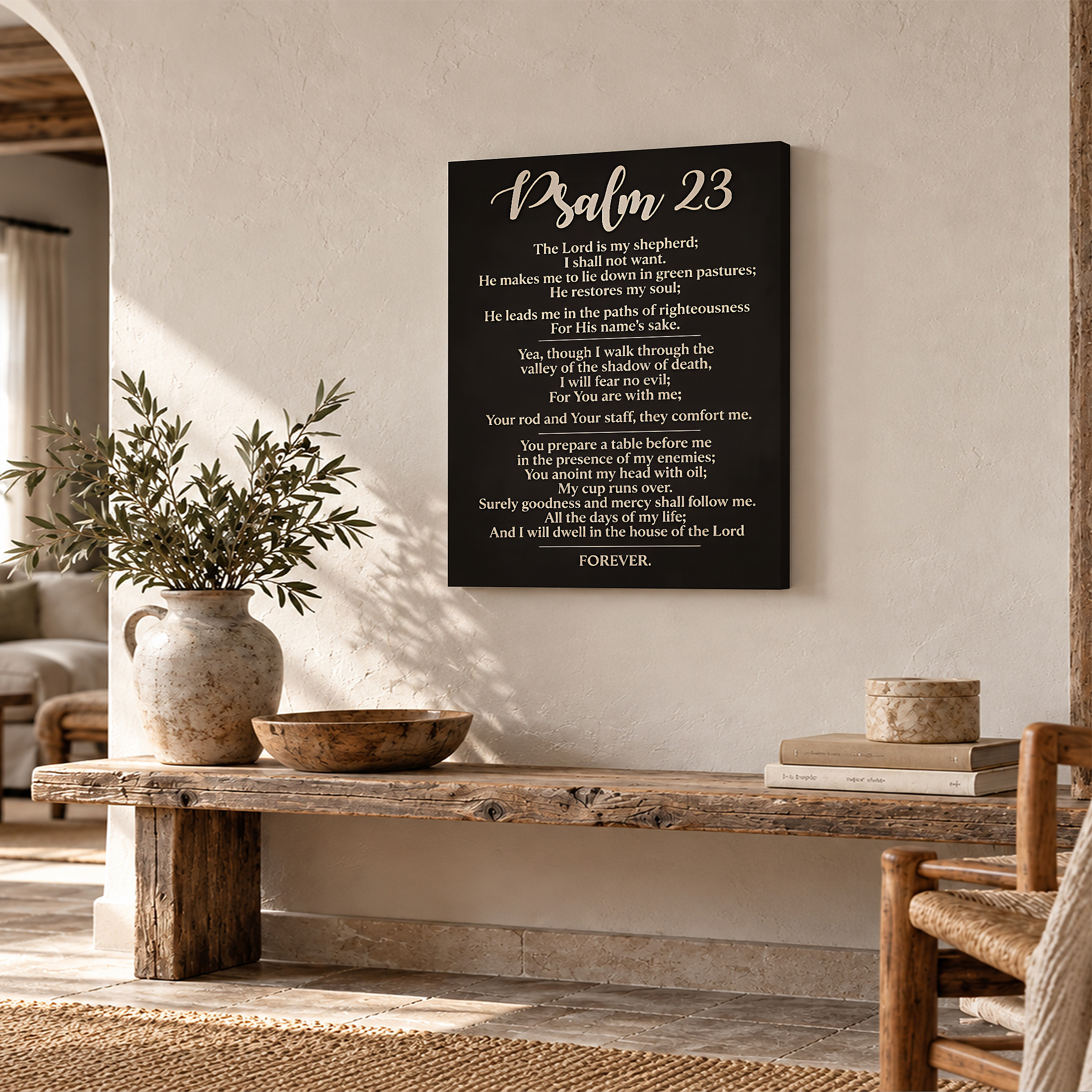 Psalm 23 Bible Verse Framed Canvas Wall Art - Spiritual Home Decor - Image 2