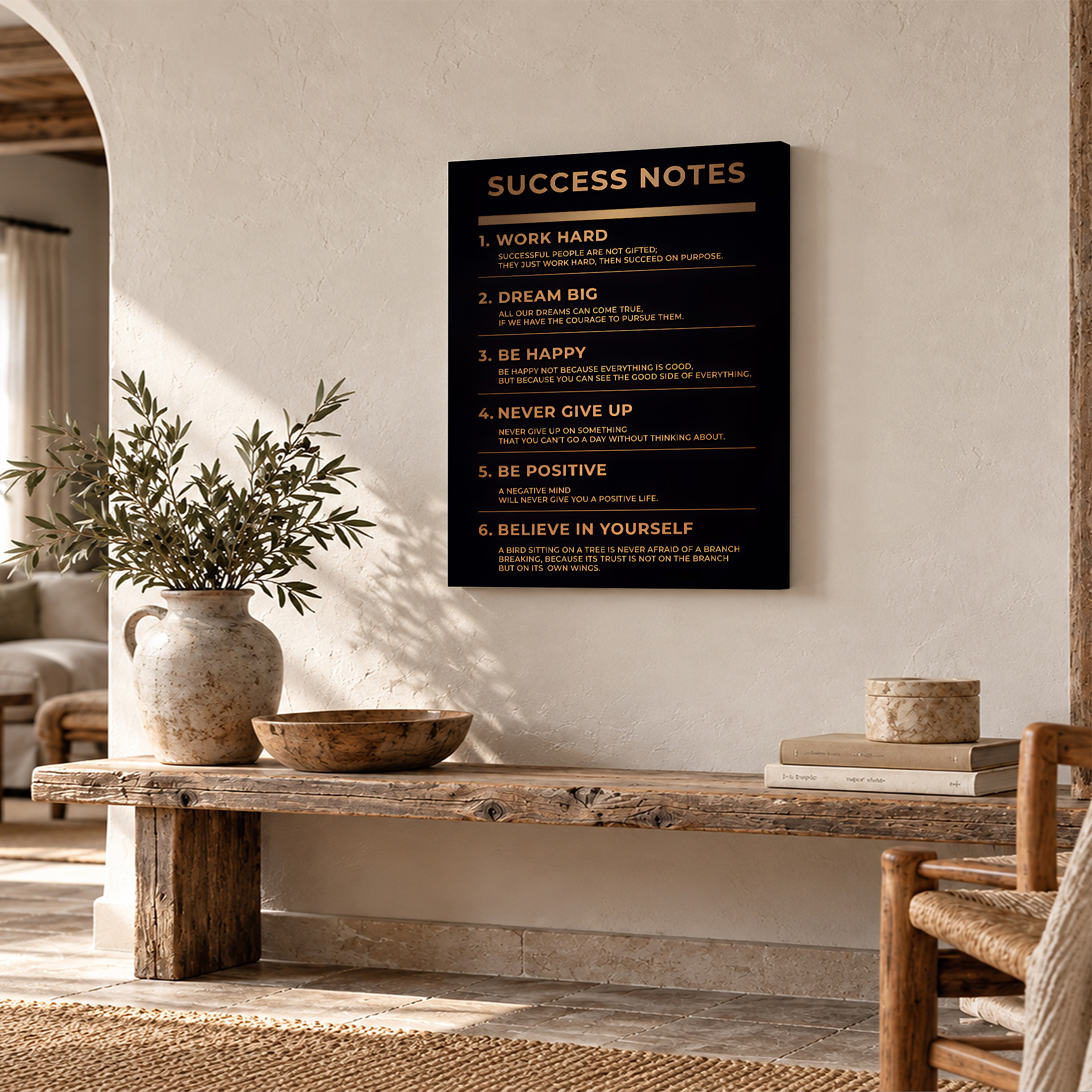 Motivational Success Notes Framed Canvas Wall Art - Black & Gold Motivational Decor - Image 2