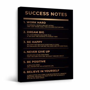 Motivational Success Notes Framed Canvas Wall Art - Black & Gold Motivational Decor