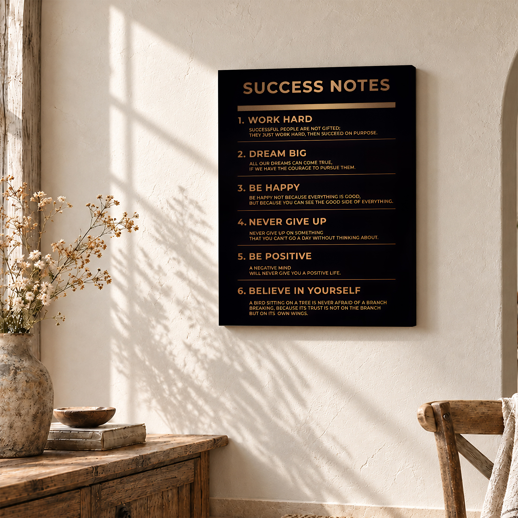 Motivational Success Notes Framed Canvas Wall Art - Black & Gold Motivational Decor - Image 3
