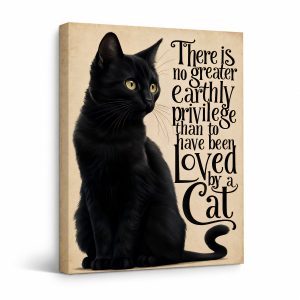 Black Cat Love Framed Canvas Wall Art - Vintage Cat Art Print Ready to Hang