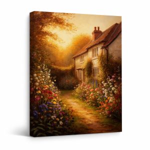 Golden Cottage Garden Framed Canvas Wall Art - Ready to Hang