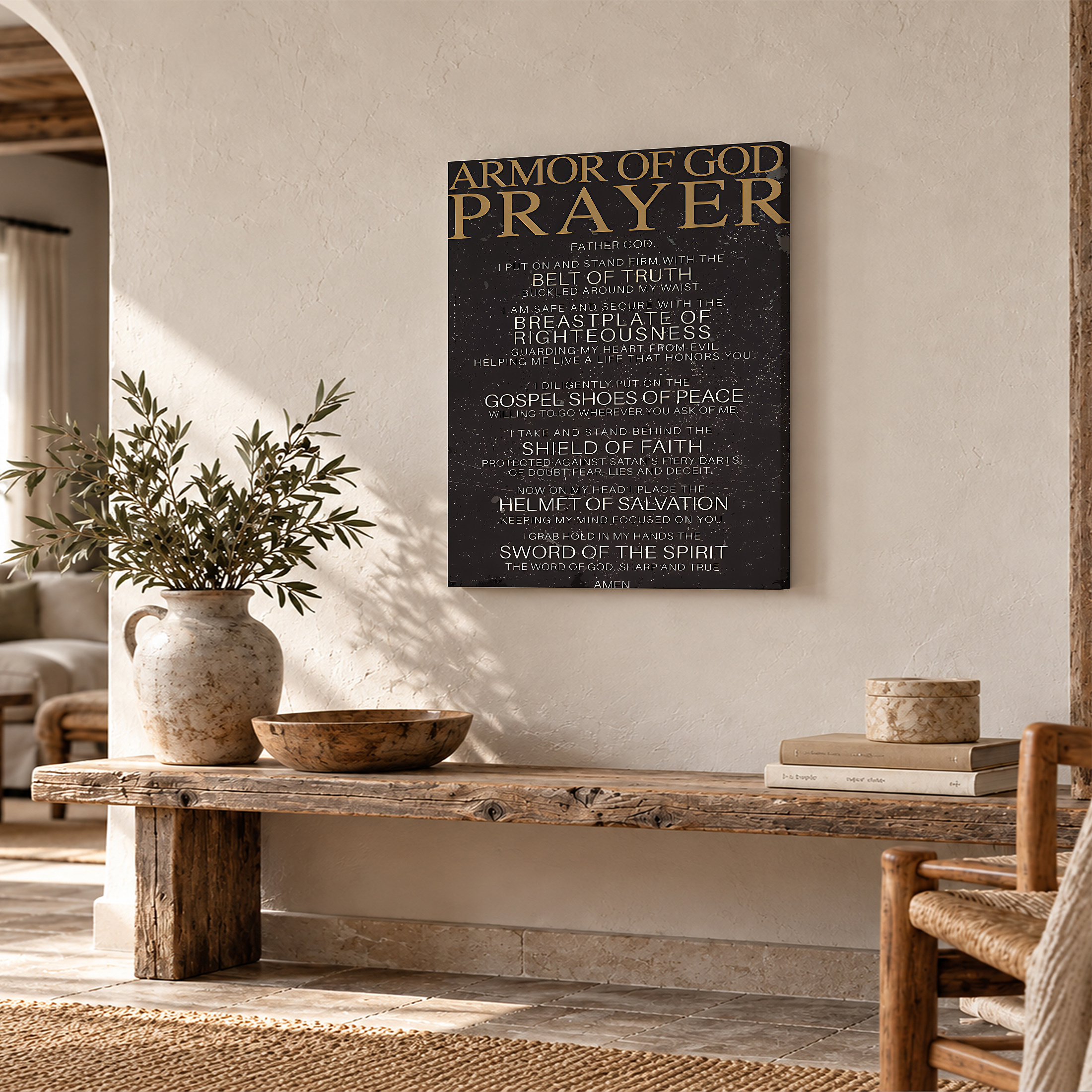 Armor of God Prayer Framed Canvas Wall Art - Vintage Gold Text - Image 2
