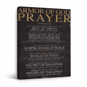 Armor of God Prayer Framed Canvas Wall Art - Vintage Gold Text