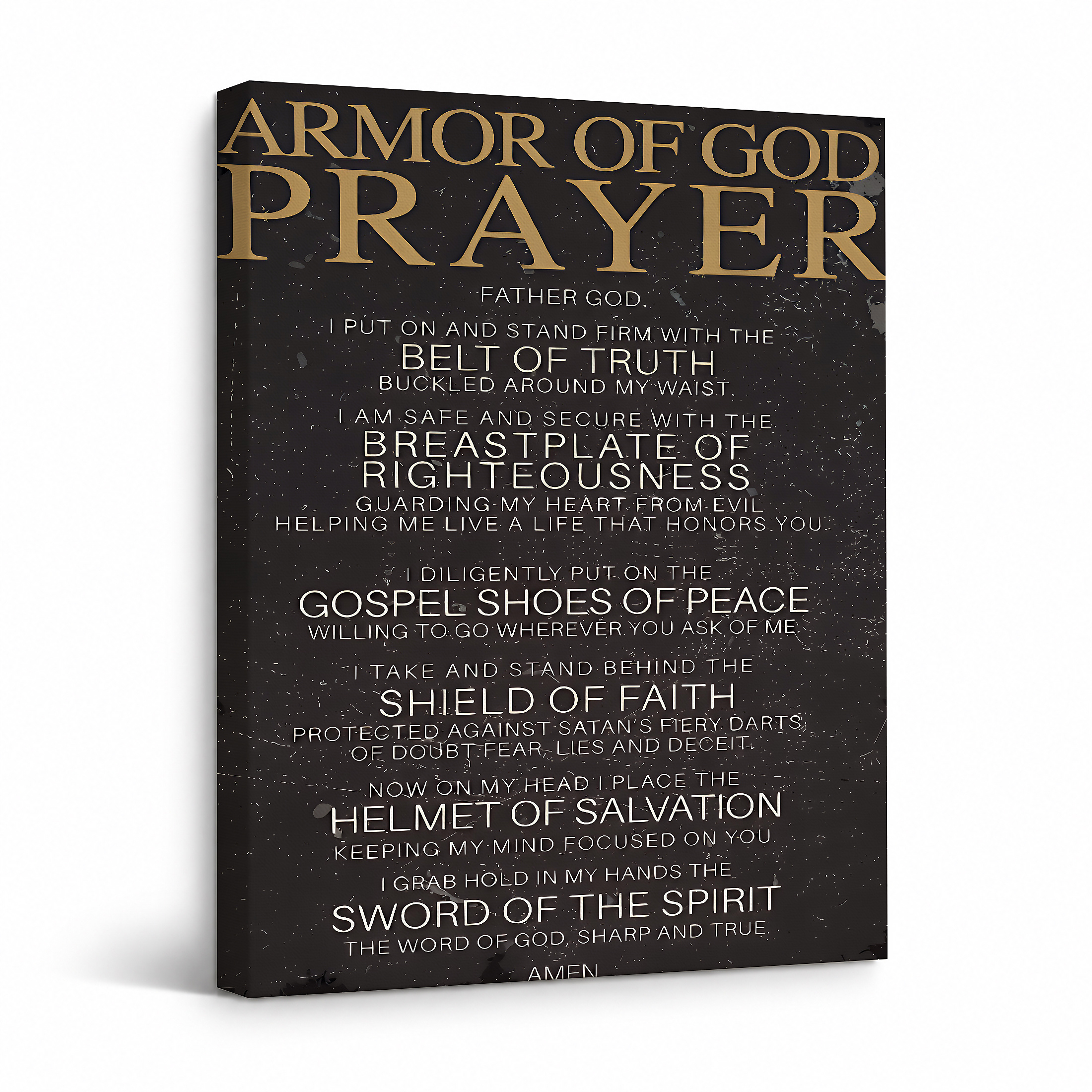 Armor of God Prayer Framed Canvas Wall Art - Vintage Gold Text