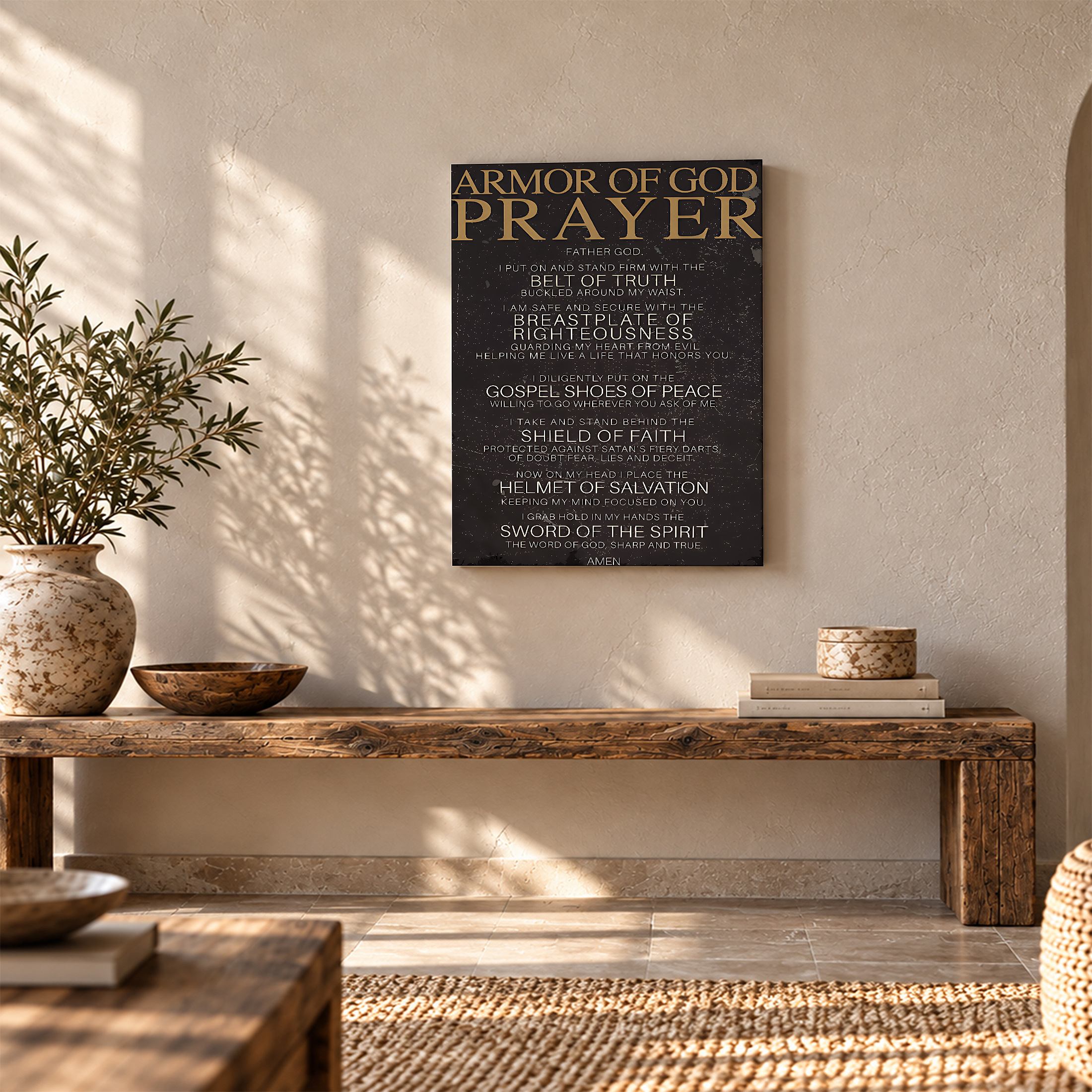 Armor of God Prayer Framed Canvas Wall Art - Vintage Gold Text - Image 5