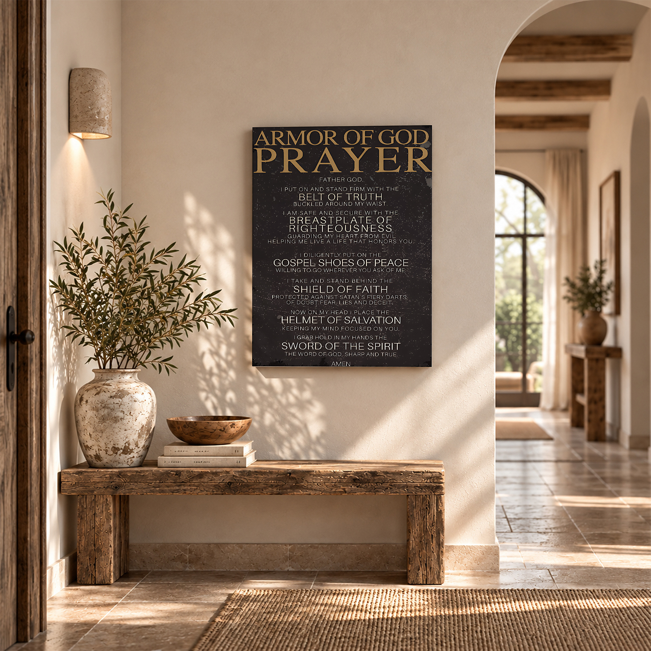 Armor of God Prayer Framed Canvas Wall Art - Vintage Gold Text - Image 6