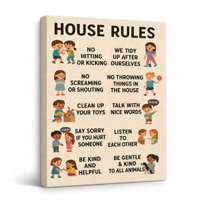 Cute House Rules Kids Wall Art Framed Canvas Wall Art Ready to Hang