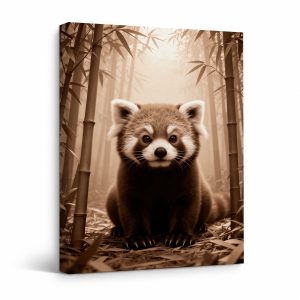Red Panda Bamboo Forest Sepia Framed Canvas Wall Art Ready to Hang