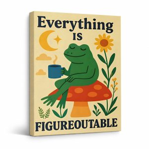 Frog on Mushroom 'Everything Is Figureoutable' Framed Canvas Wall Art