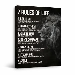 7 Rules of Life Lion Motivational Framed Canvas Wall Art