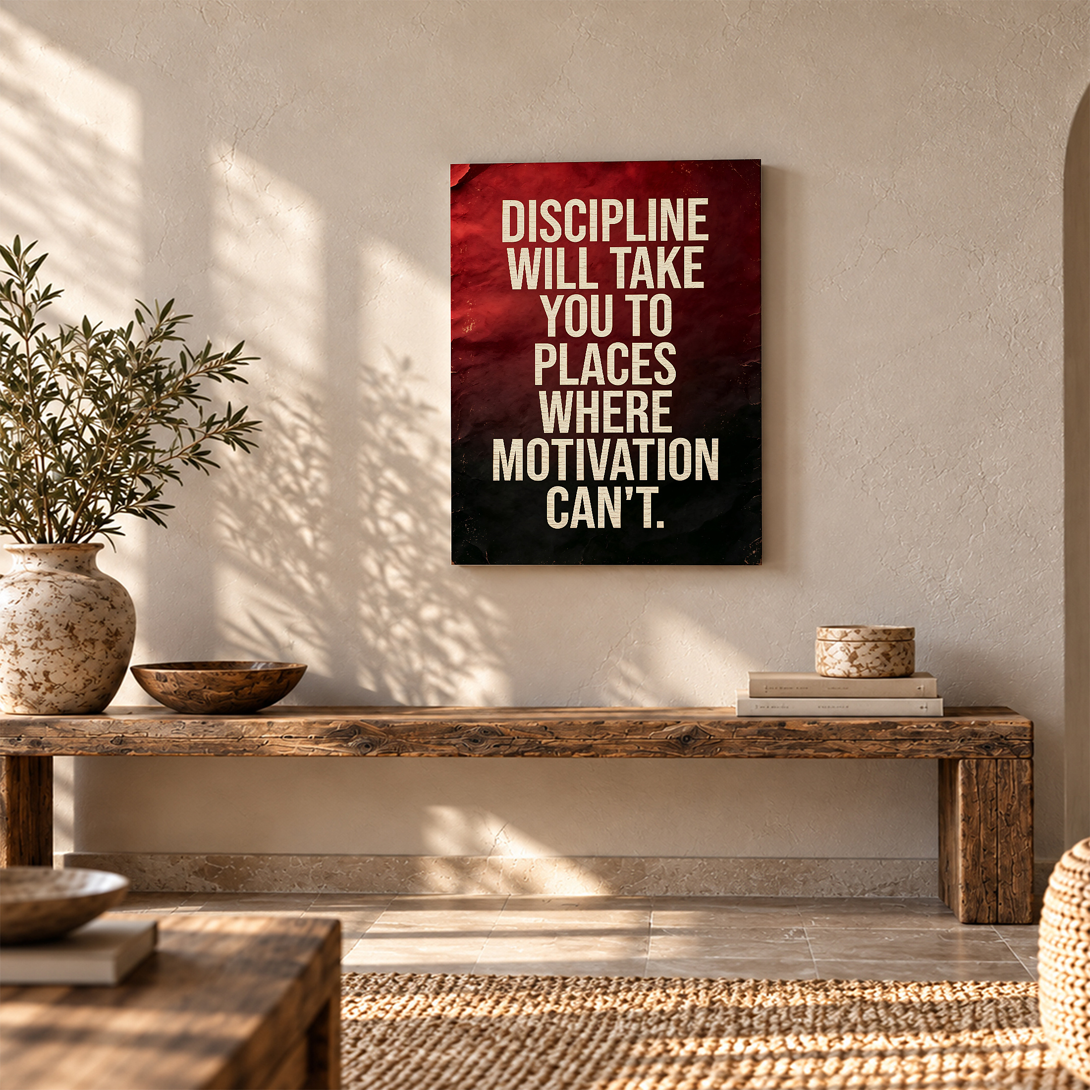 Motivational Red Gradient Framed Canvas Wall Art - Discipline Quote - Image 5