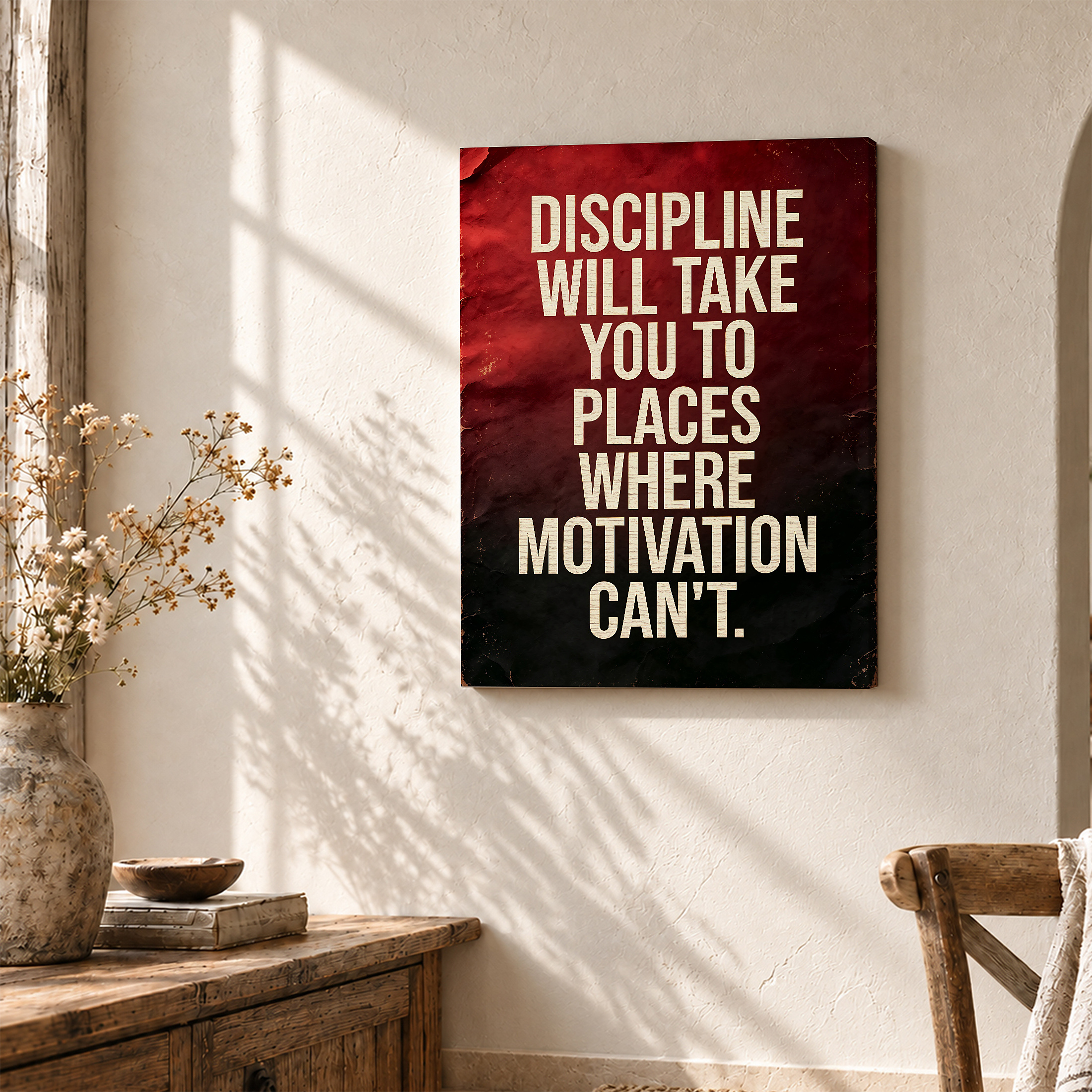 Motivational Red Gradient Framed Canvas Wall Art - Discipline Quote - Image 3