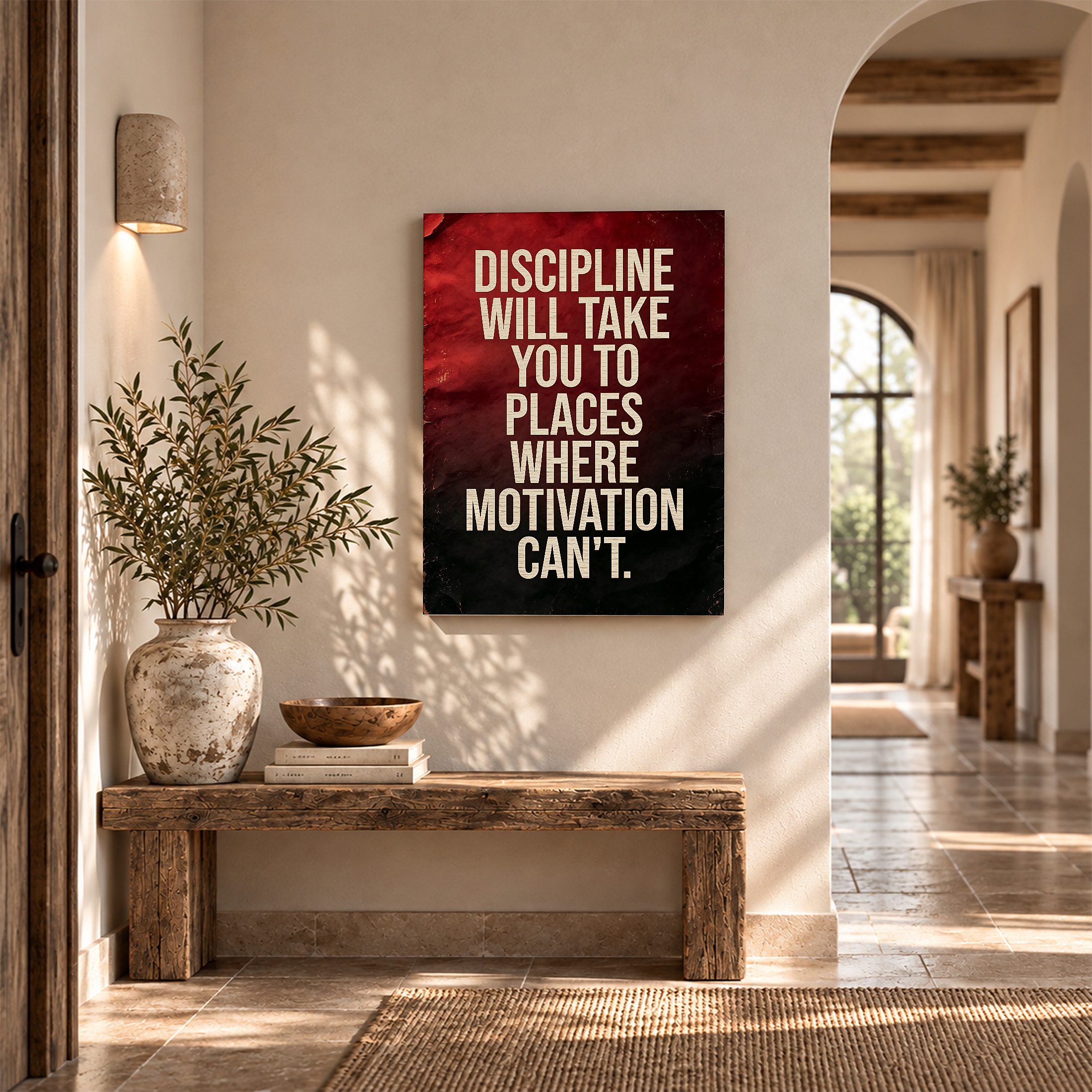 Motivational Red Gradient Framed Canvas Wall Art - Discipline Quote - Image 6