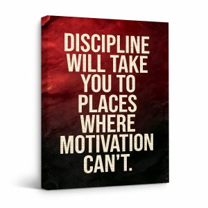 Motivational Red Gradient Framed Canvas Wall Art - Discipline Quote