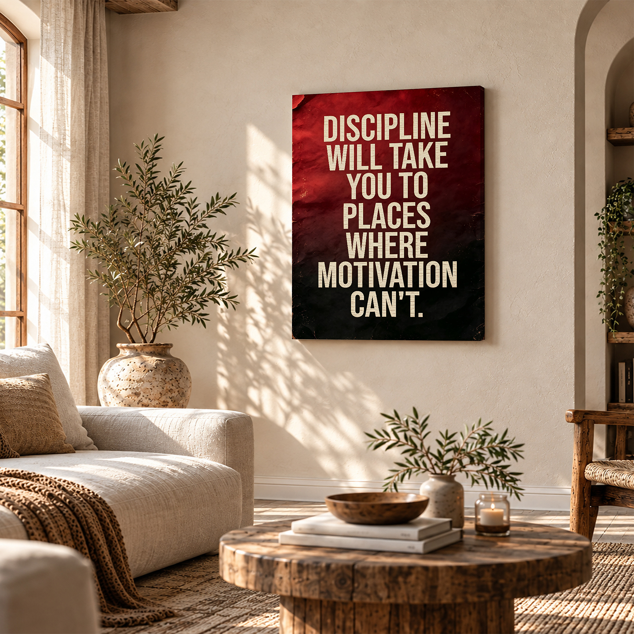 Motivational Red Gradient Framed Canvas Wall Art - Discipline Quote - Image 4