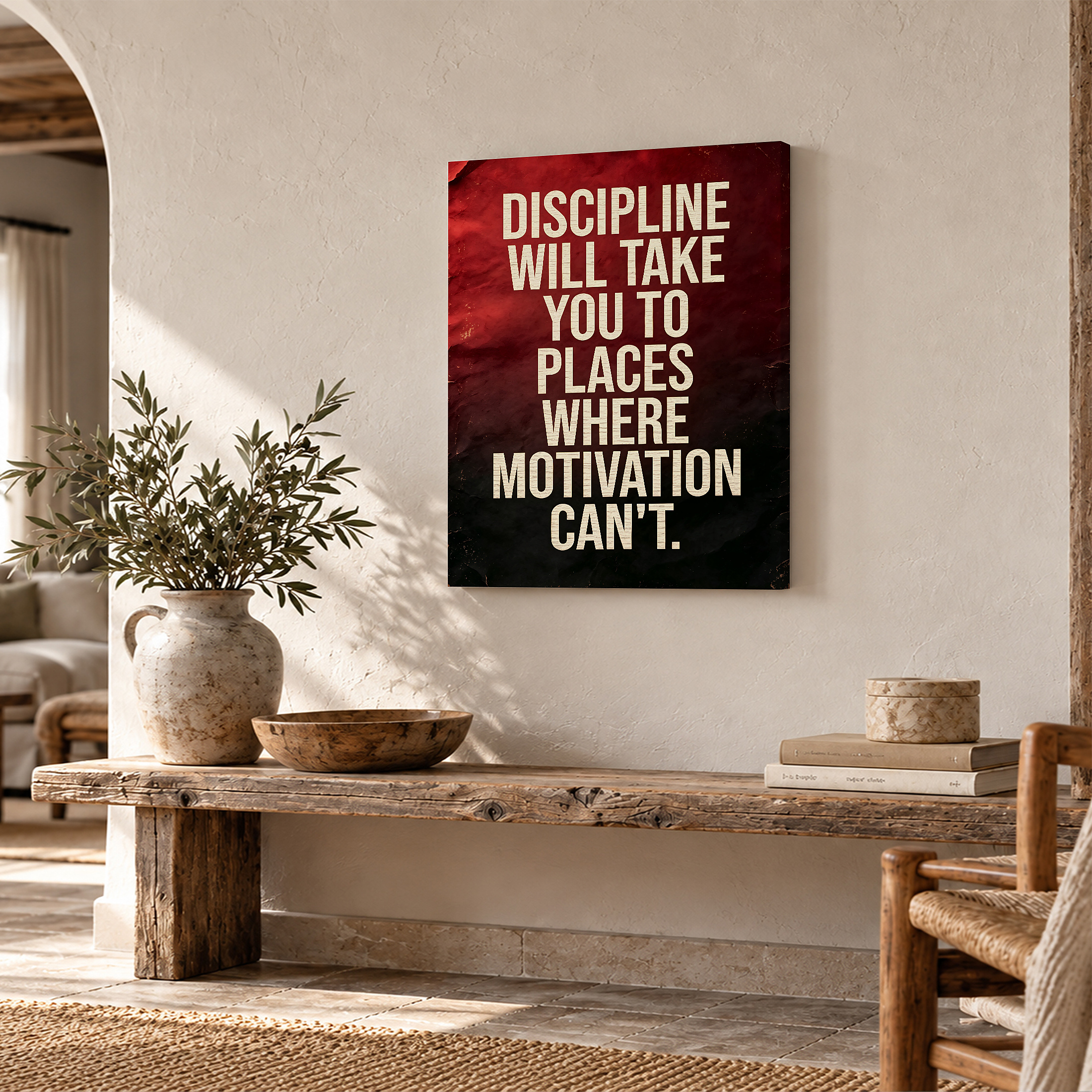 Motivational Red Gradient Framed Canvas Wall Art - Discipline Quote - Image 2
