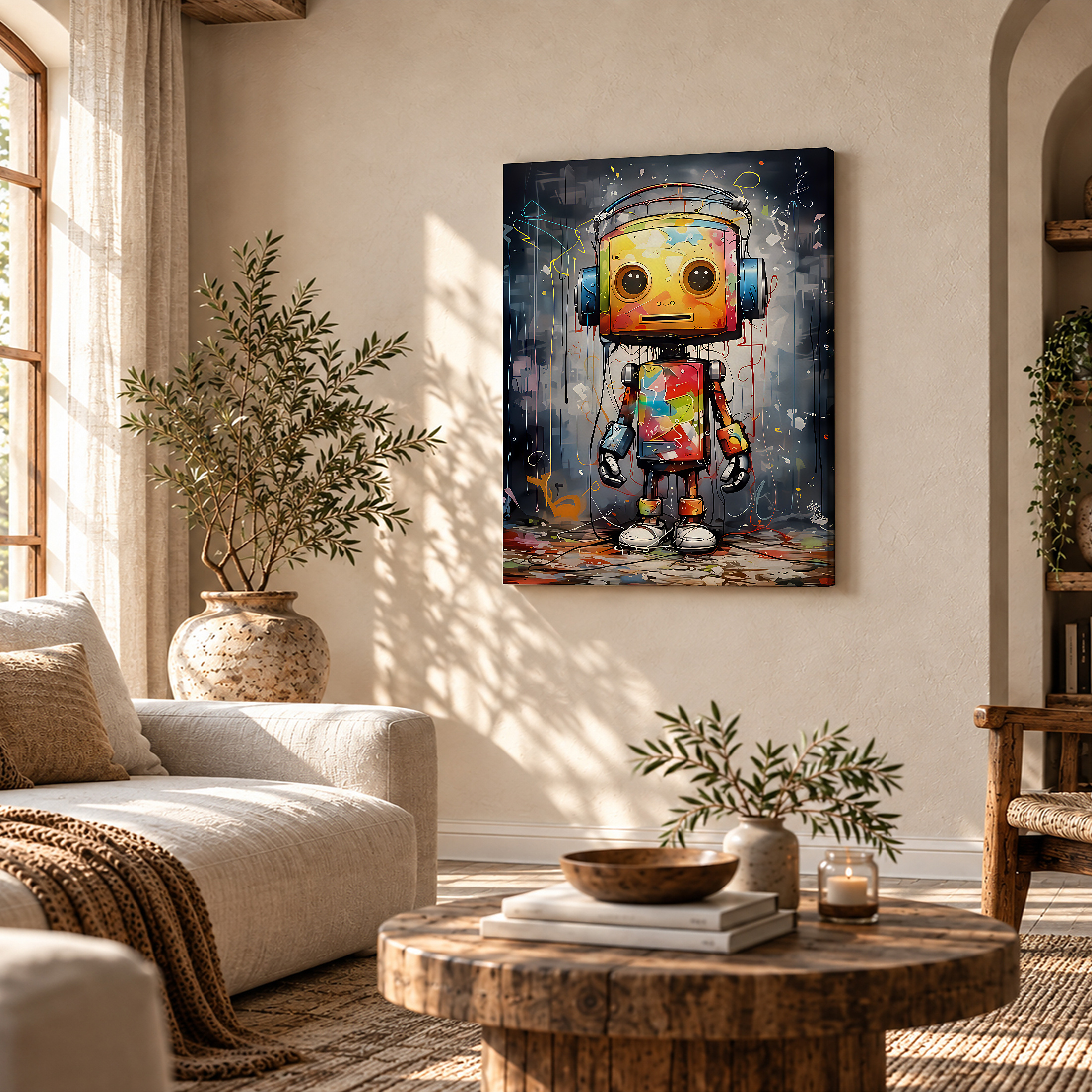 Colorful Robot Graffiti Framed Canvas Wall Art - Ready to Hang - Image 4