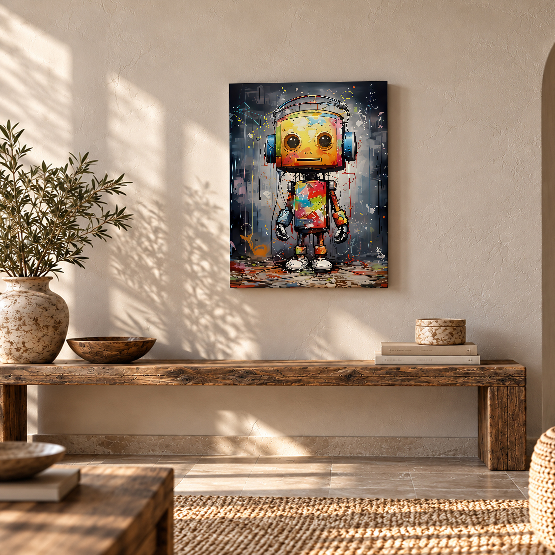 Colorful Robot Graffiti Framed Canvas Wall Art - Ready to Hang - Image 5