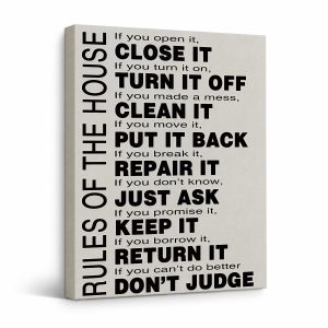 Rules of the House Humorous Framed Canvas Wall Art - Ready to Hang