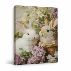 Whimsical Rabbit Garden Framed Canvas Wall Art | Ready to Hang