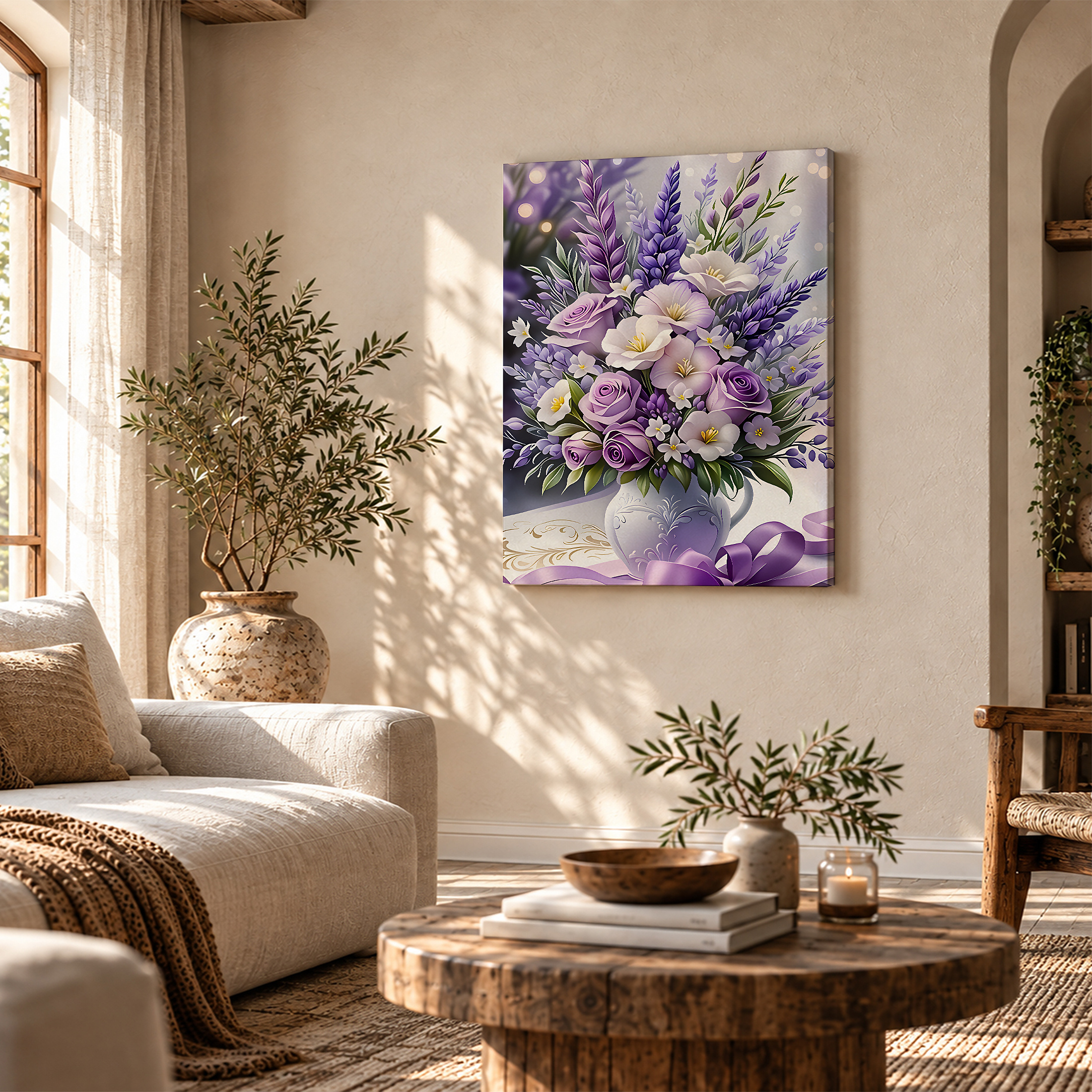 Purple Floral Bouquet Framed Canvas Wall Art Ready to Hang - Image 4