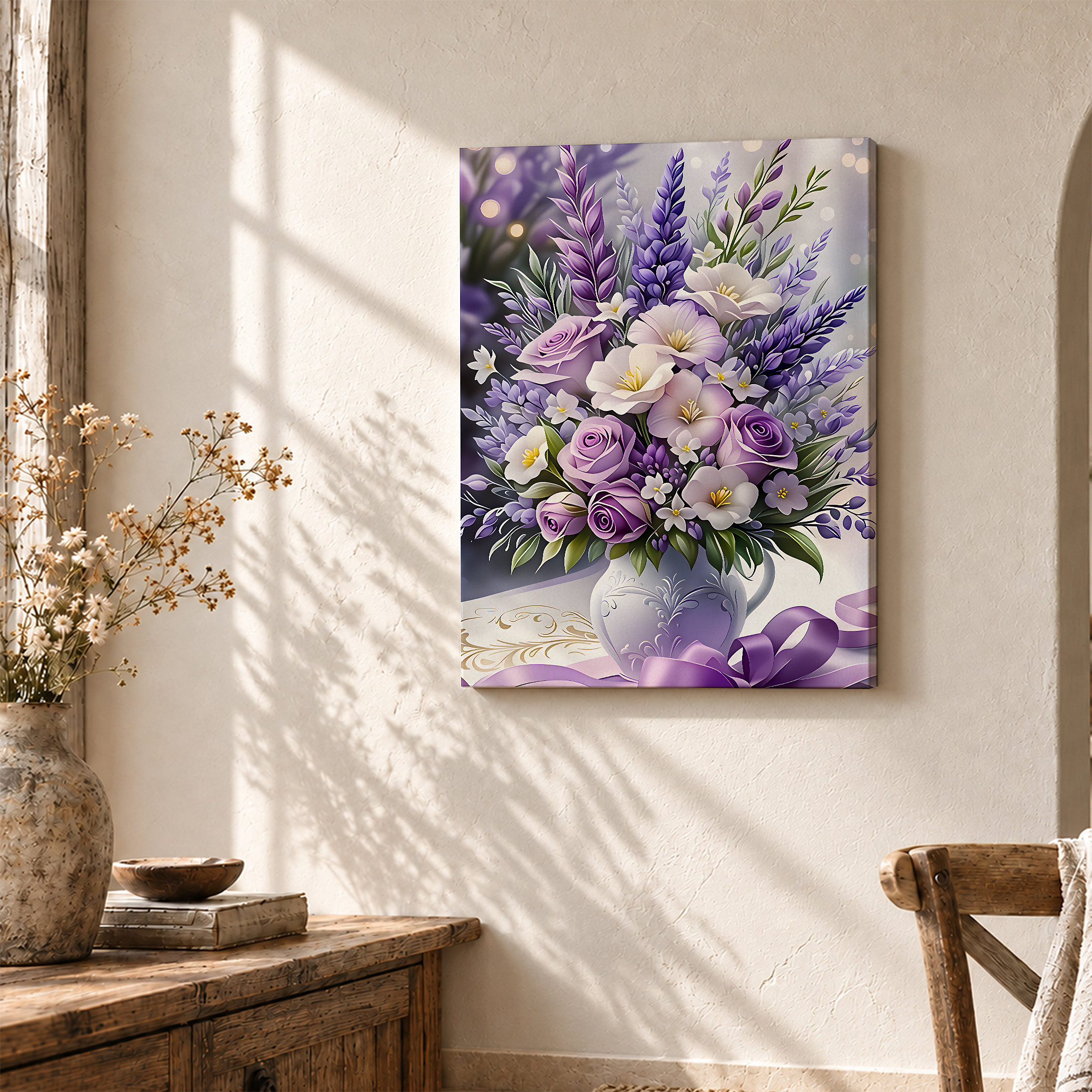 Purple Floral Bouquet Framed Canvas Wall Art Ready to Hang - Image 3