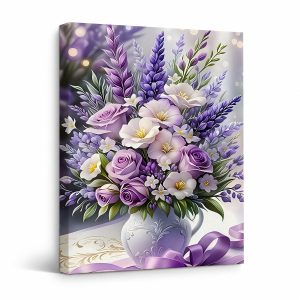 Purple Floral Bouquet Framed Canvas Wall Art Ready to Hang