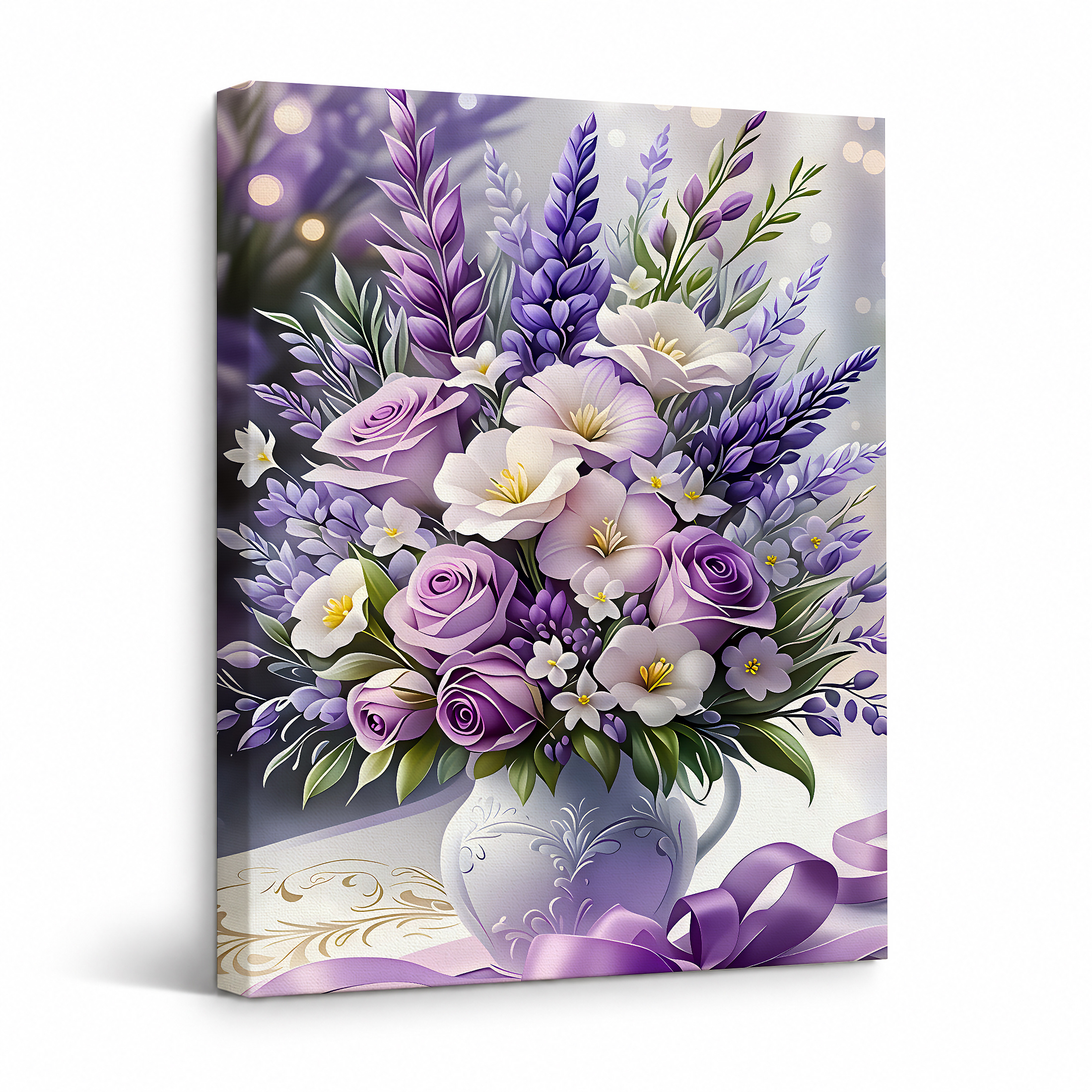 Purple Floral Bouquet Framed Canvas Wall Art Ready to Hang
