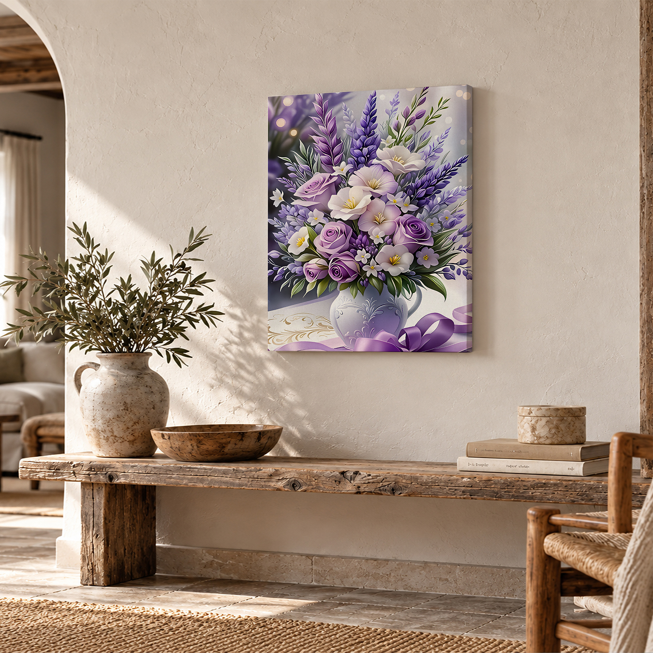 Purple Floral Bouquet Framed Canvas Wall Art Ready to Hang - Image 2