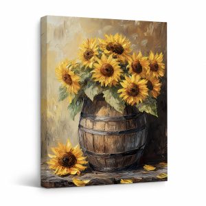 Sunflower Barrel Farmhouse Framed Canvas Wall Art - Ready to Hang