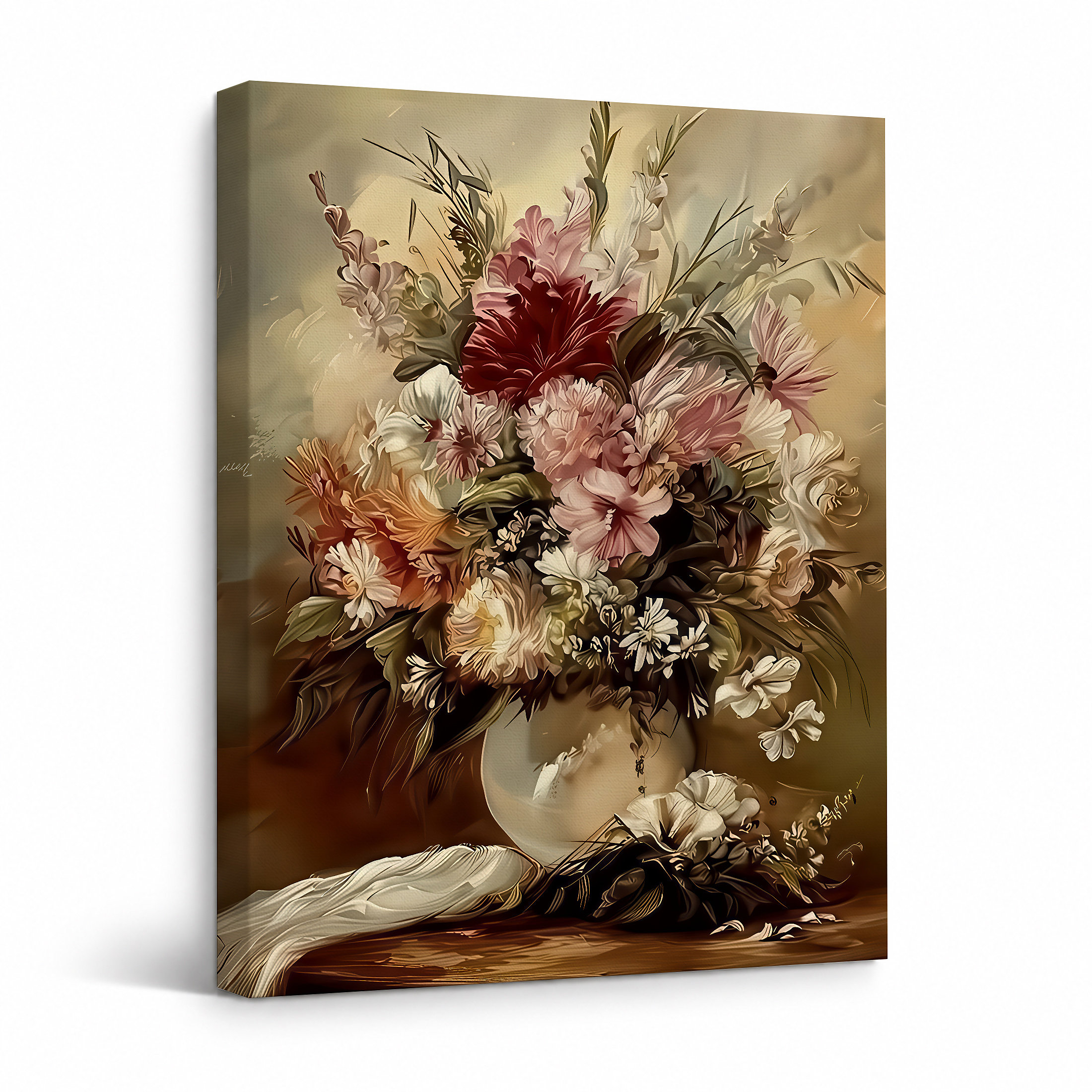 Vintage Floral Still Life Framed Canvas Wall Art