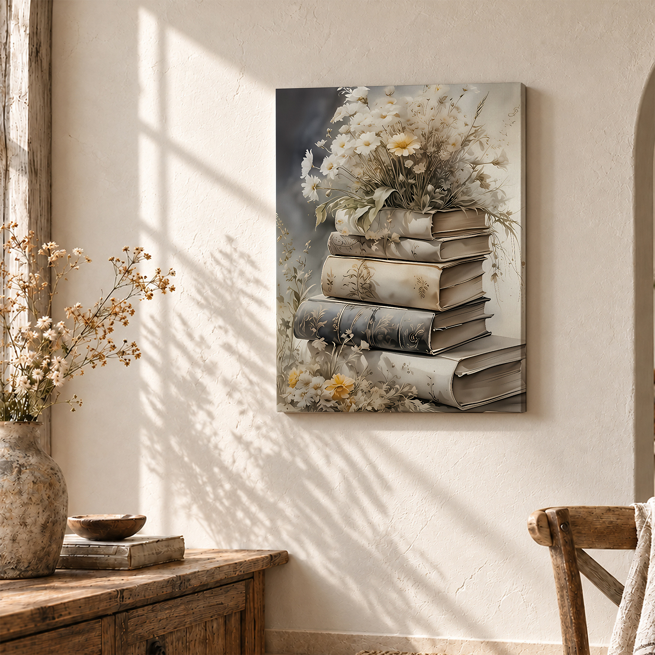 Vintage Book & Floral Bouquet Framed Canvas Wall Art | Ready to Hang - Image 3