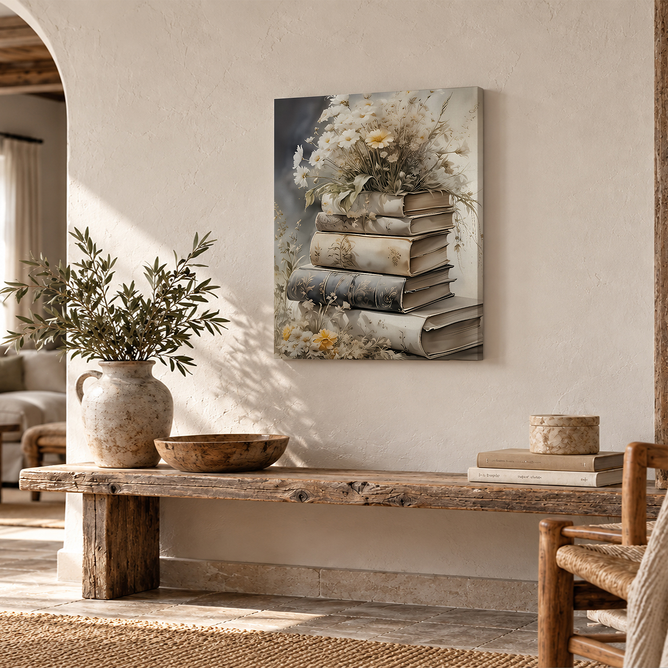 Vintage Book & Floral Bouquet Framed Canvas Wall Art | Ready to Hang - Image 2