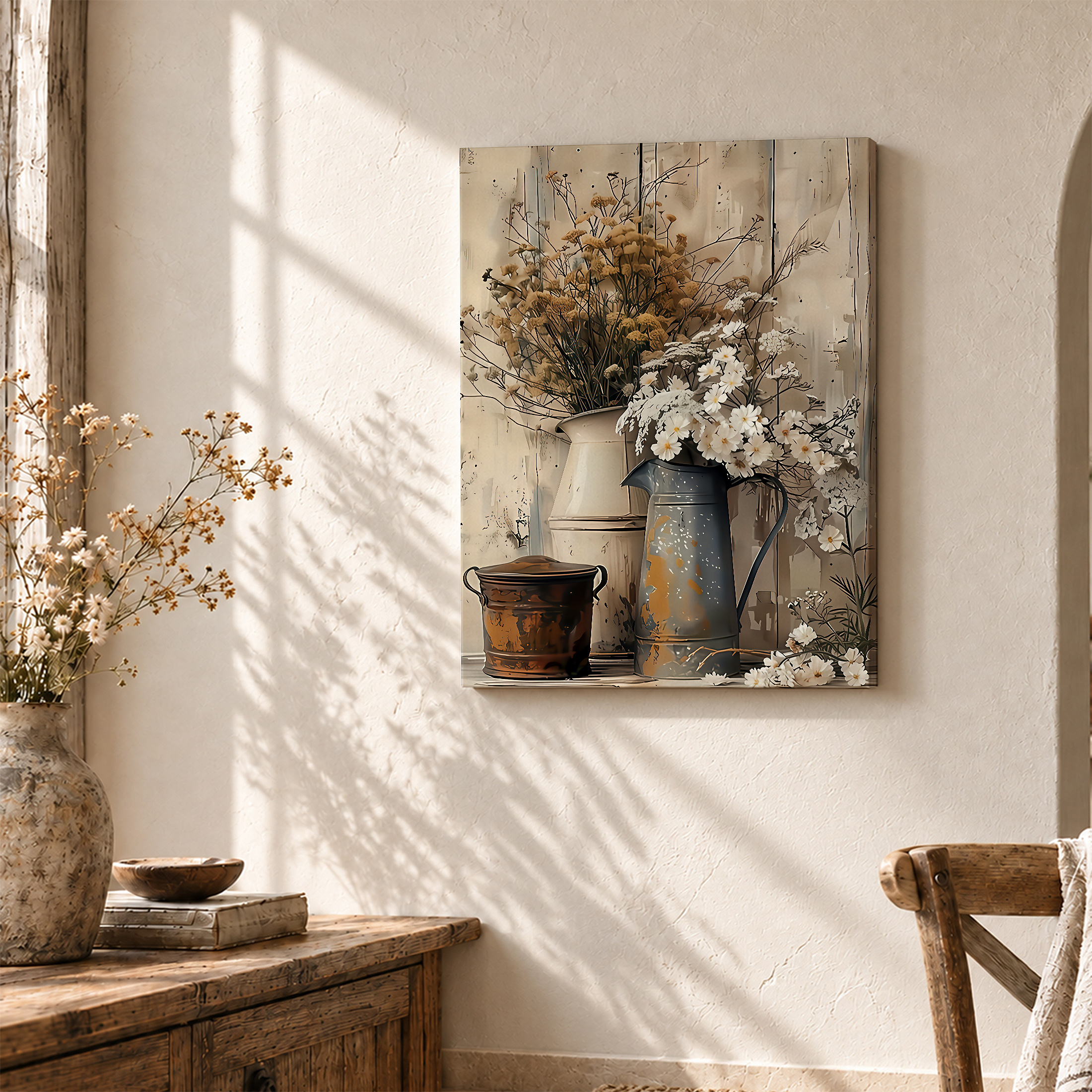 Rustic Vintage Floral Still Life Framed Canvas Wall Art - Image 3