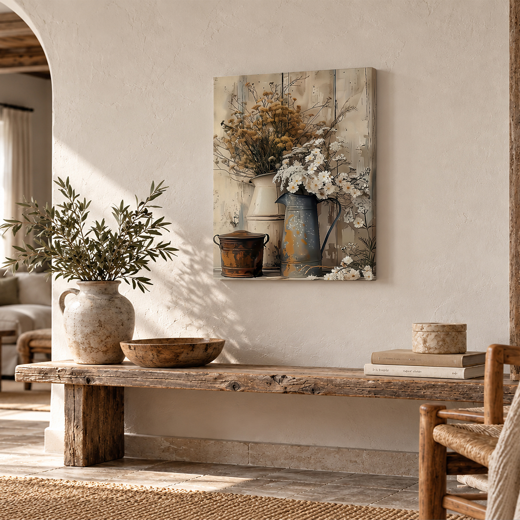 Rustic Vintage Floral Still Life Framed Canvas Wall Art - Image 2