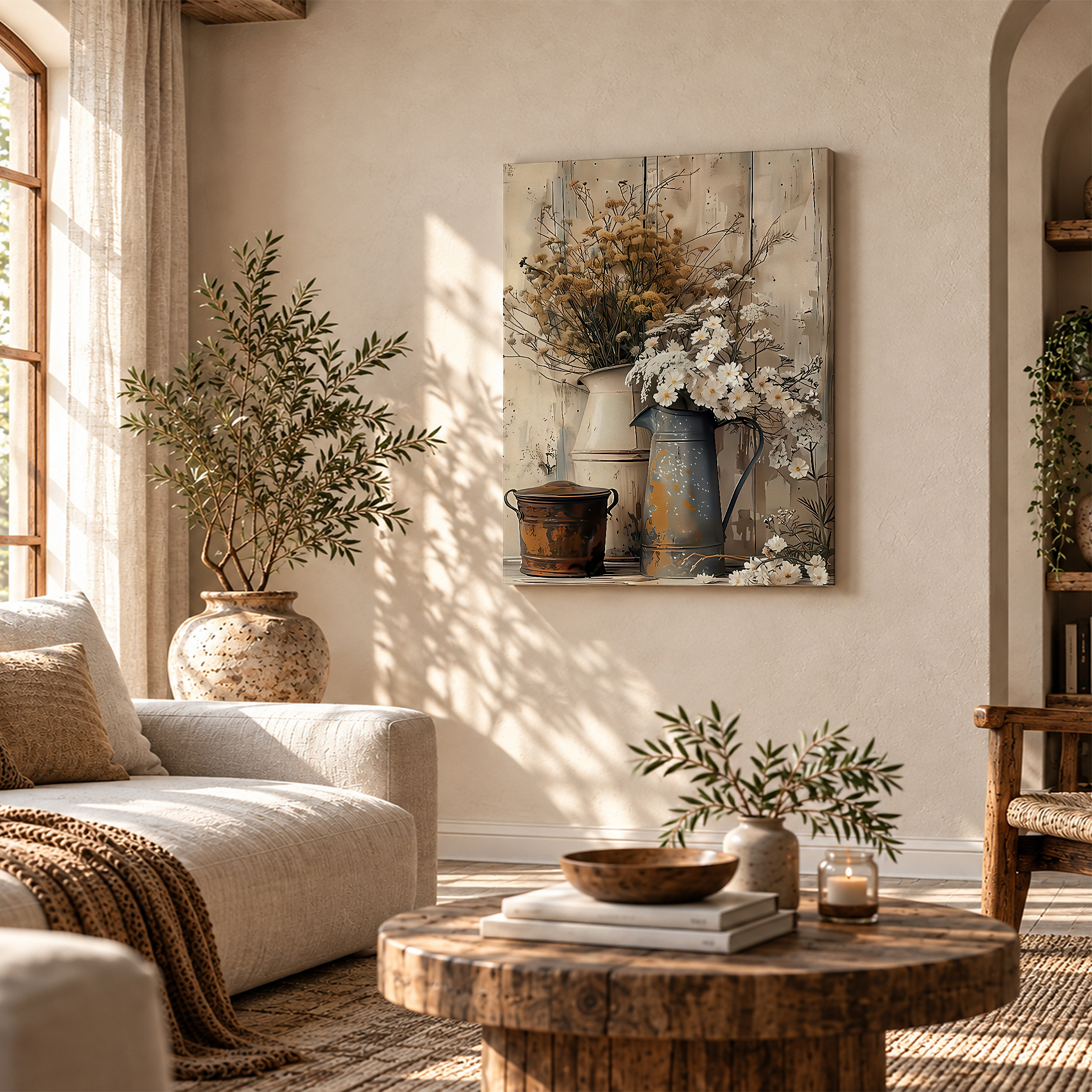 Rustic Vintage Floral Still Life Framed Canvas Wall Art - Image 4