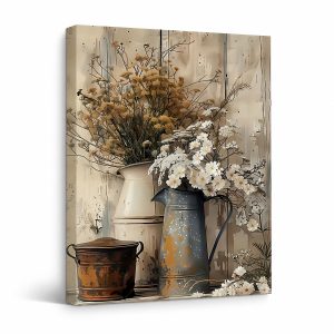 Rustic Vintage Floral Still Life Framed Canvas Wall Art