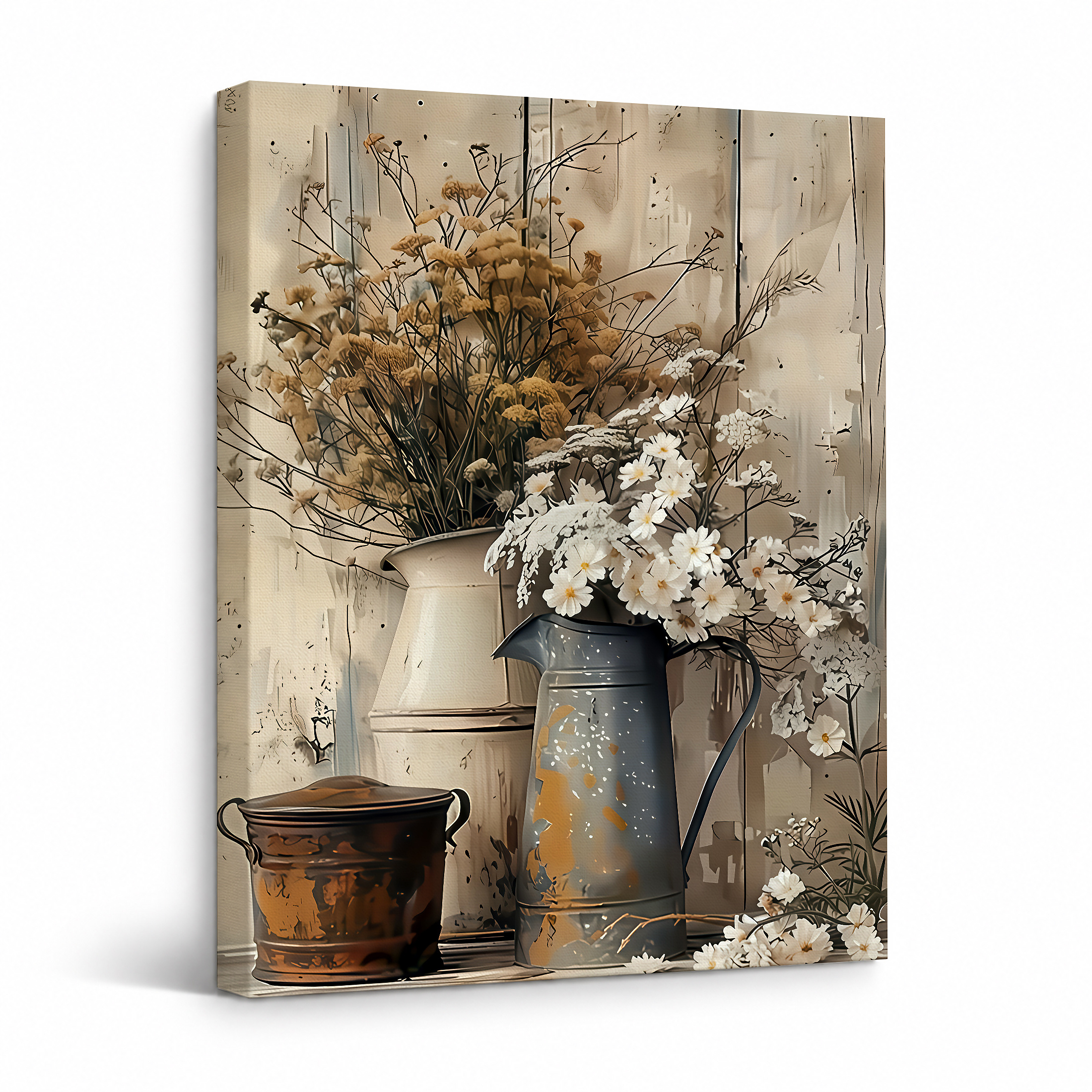 Rustic Vintage Floral Still Life Framed Canvas Wall Art