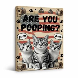 Cats Pooping American Flag Humor Framed Canvas Wall Art