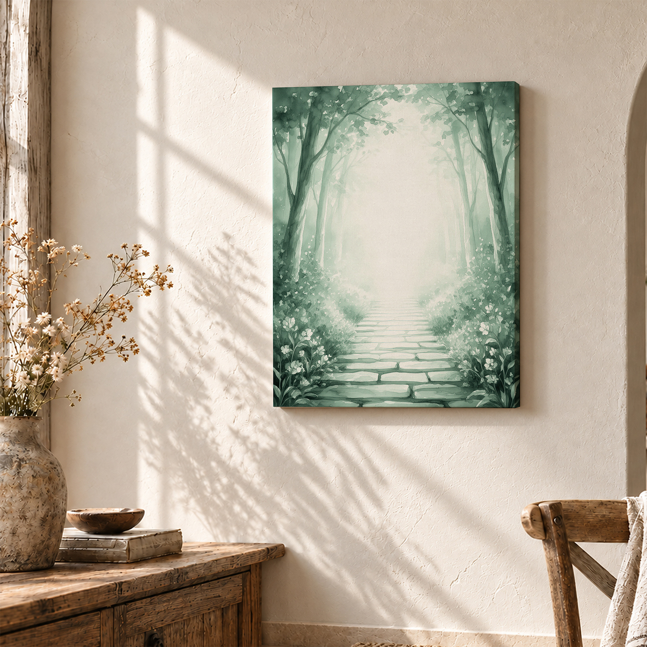 Misty Forest Path Framed Canvas Wall Art - Ready to Hang - Image 3
