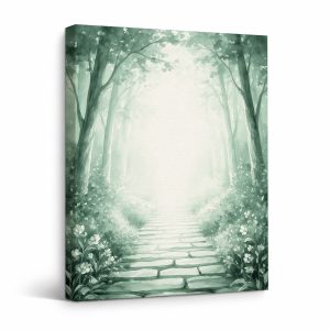 Misty Forest Path Framed Canvas Wall Art - Ready to Hang