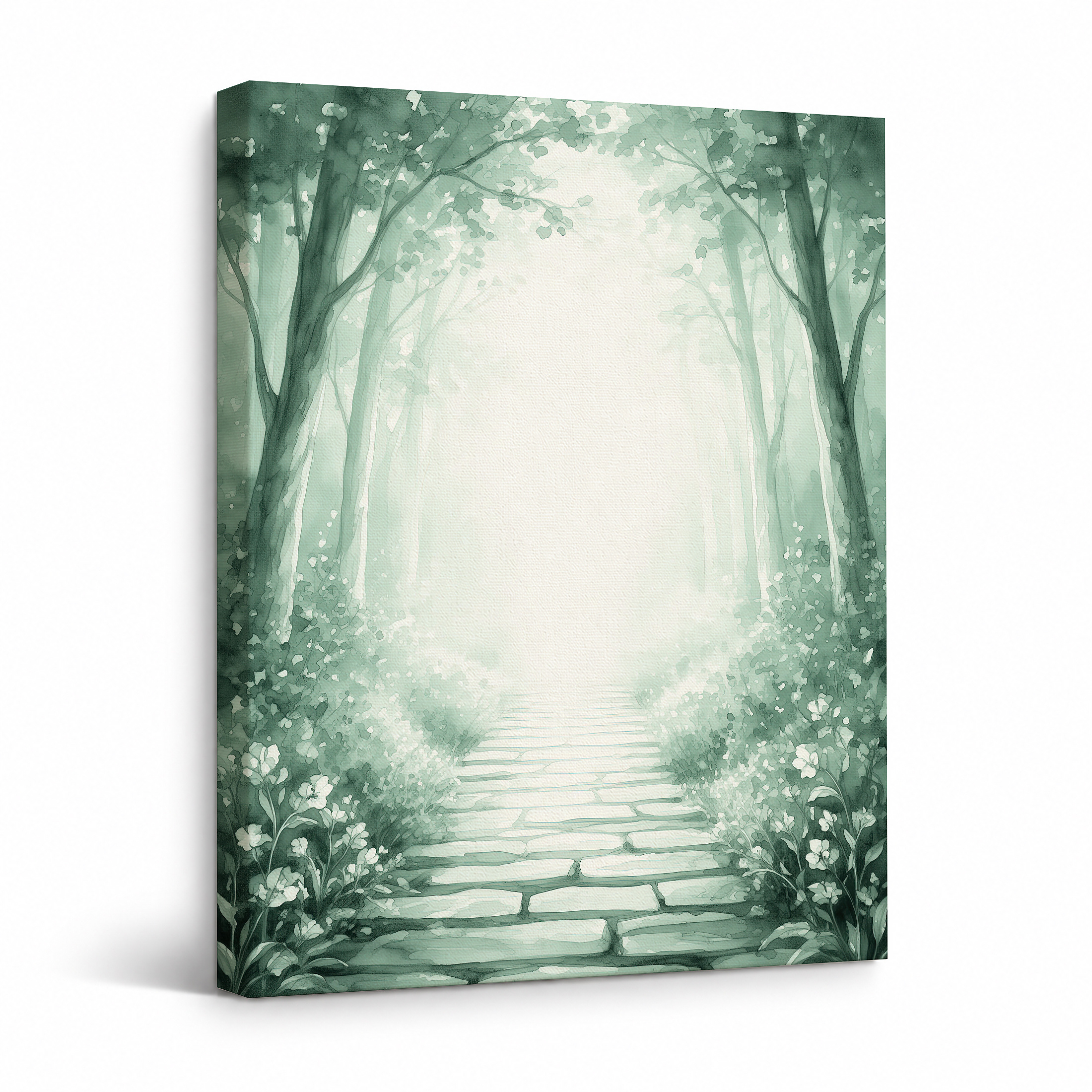 Misty Forest Path Framed Canvas Wall Art - Ready to Hang