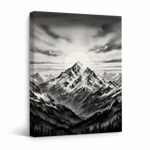 Monochromatic Mountain Landscape Framed Canvas Wall Art