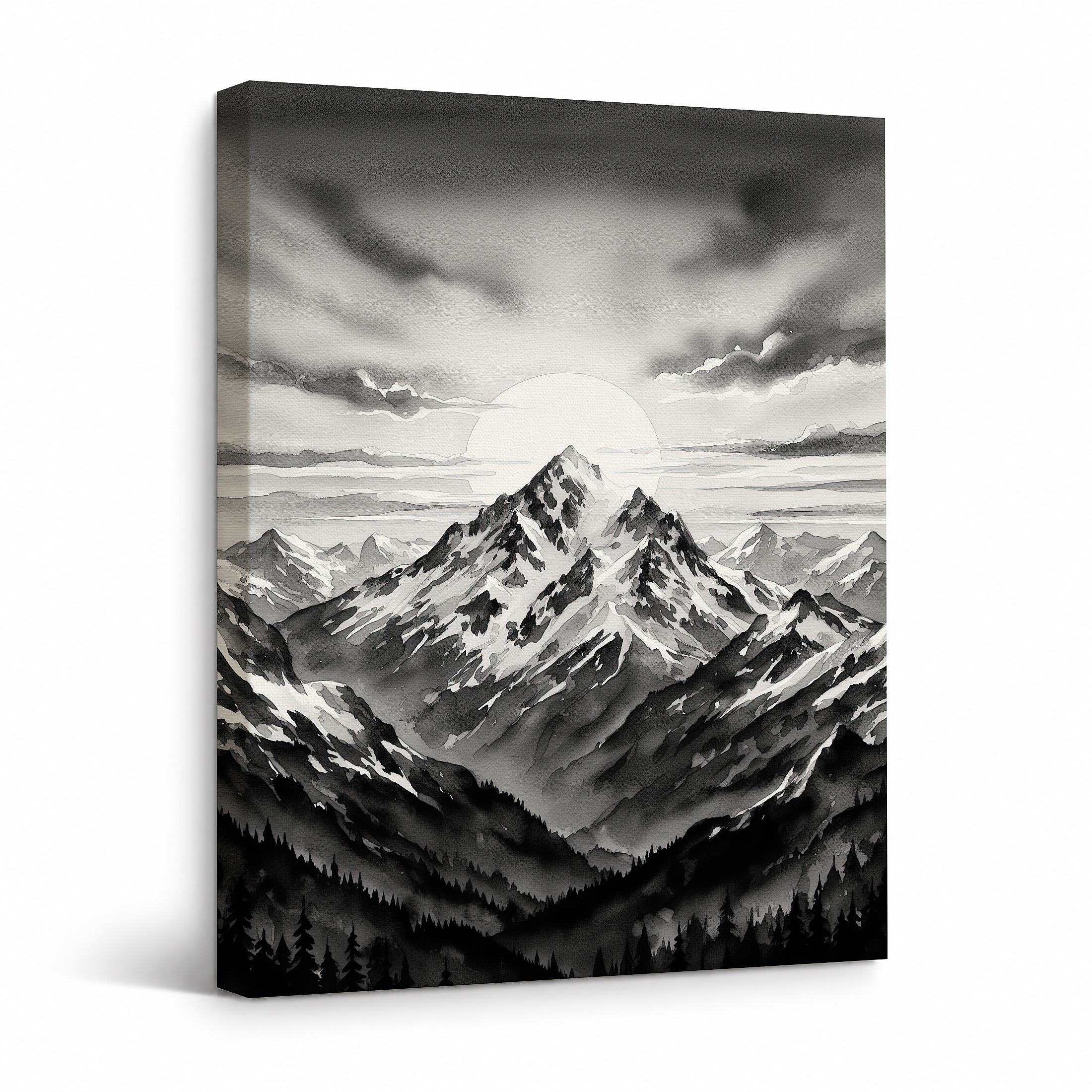 Monochromatic Mountain Landscape Framed Canvas Wall Art