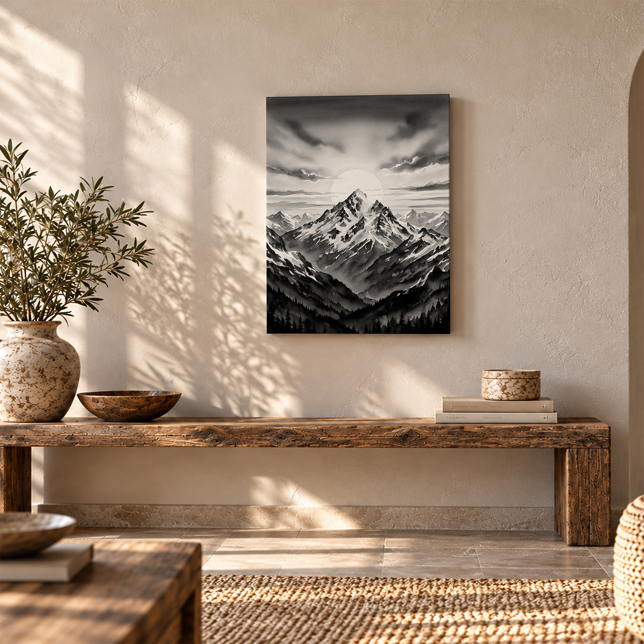 Monochromatic Mountain Landscape Framed Canvas Wall Art - Image 5