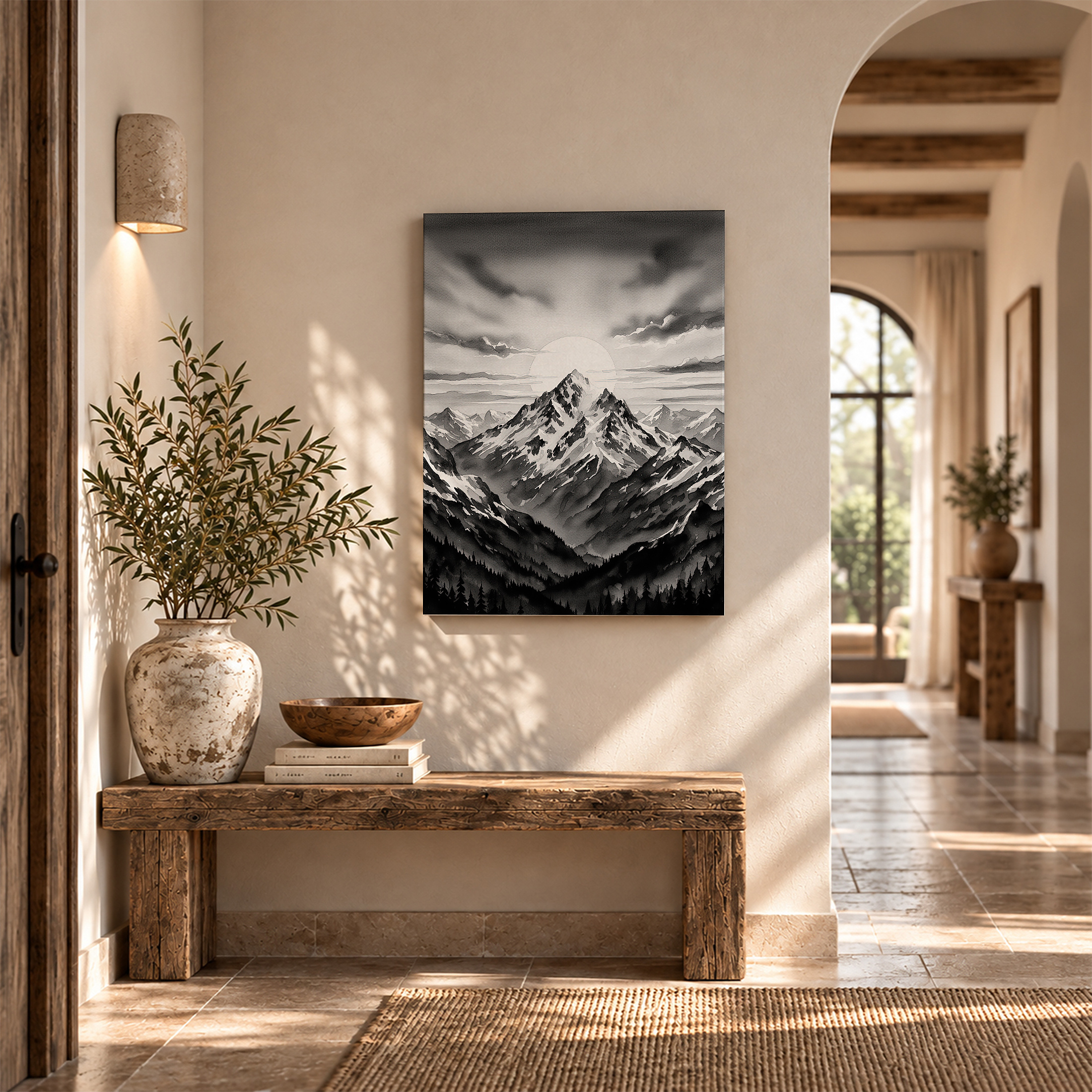 Monochromatic Mountain Landscape Framed Canvas Wall Art - Image 6